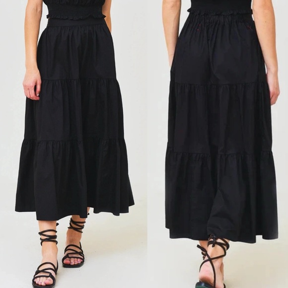 XiRENA Dresses & Skirts - XiRENA Angeline Tiered Cotton Poplin Midi Maxi Skirt In Black Women's Size M